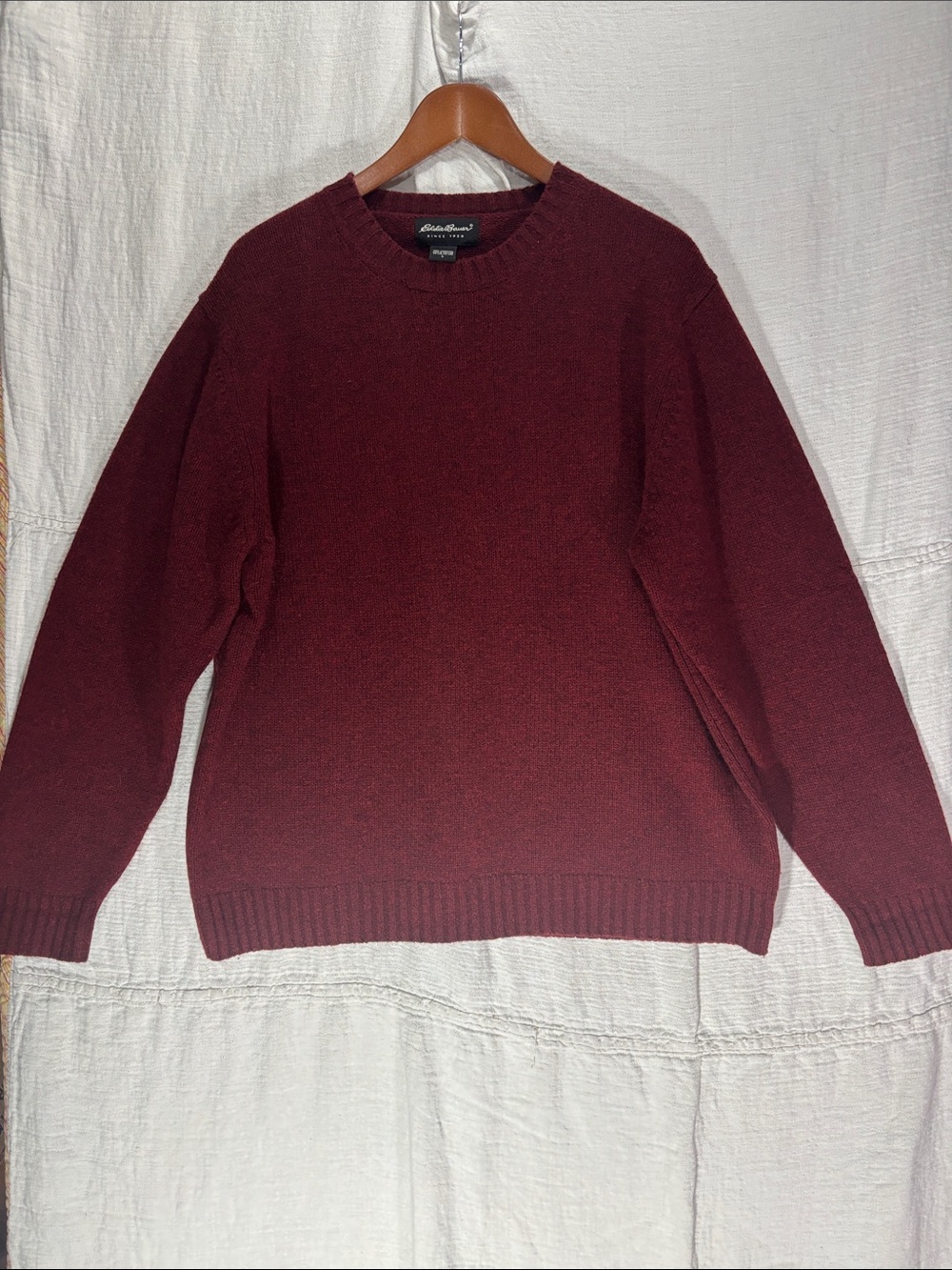 Vintage Eddie Bauer 100% Lambswool Crewneck Sweater Large Burgundy 90s Gorpcore